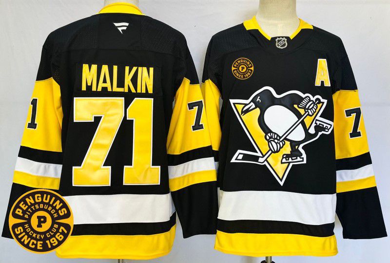 Men Pittsburgh Penguins #71 Malkin Black Fanatics 2025 NHL Jersey style 3
